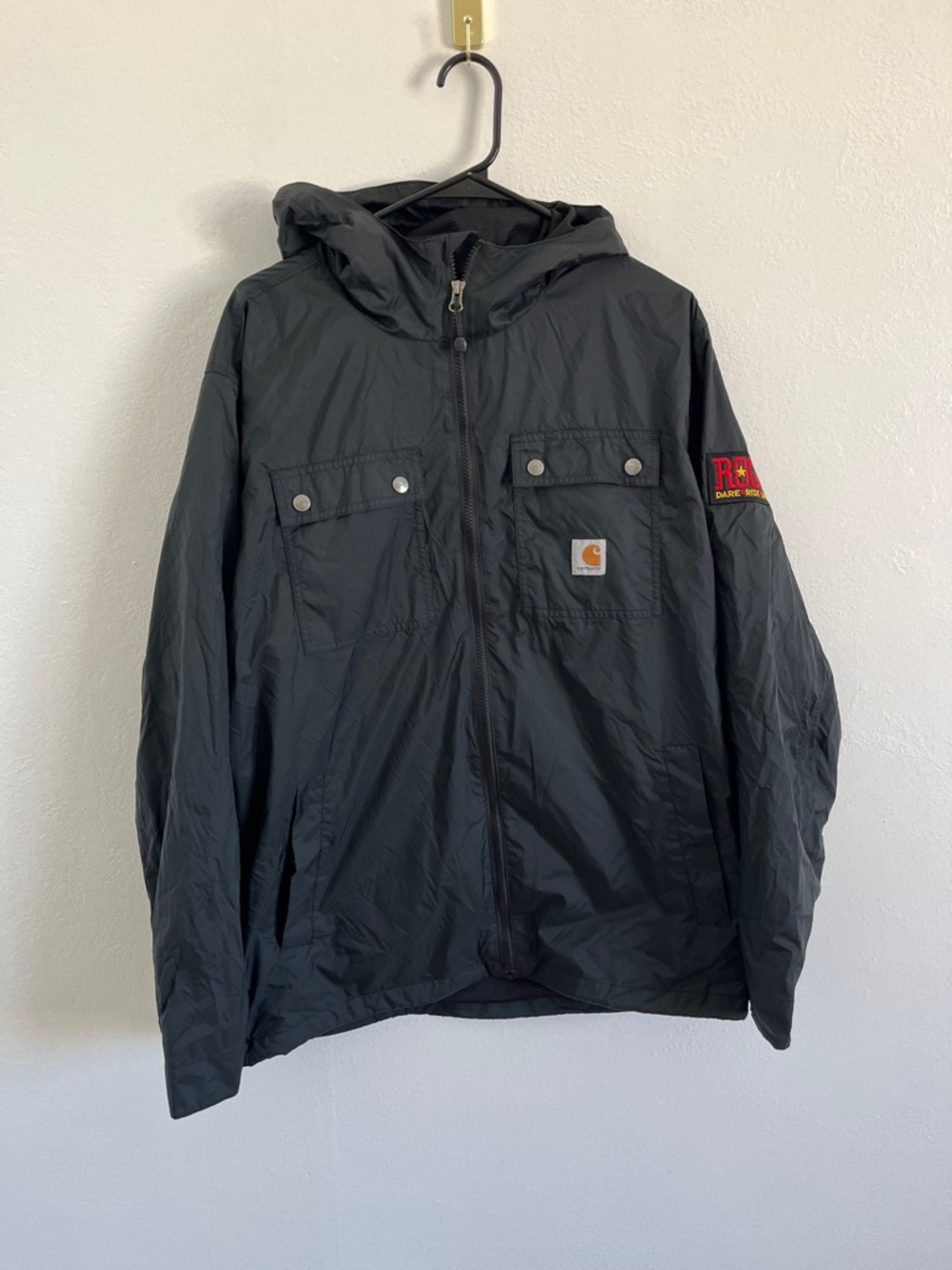 Carhartt Black Hooded Lightweight Jacket Windbreaker Size Large